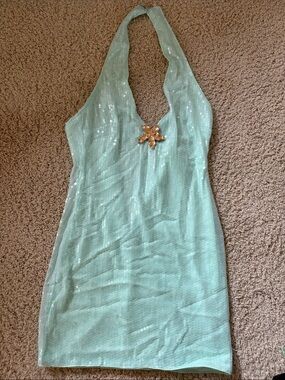 Halter Sequin Mini Dress in Turquoise